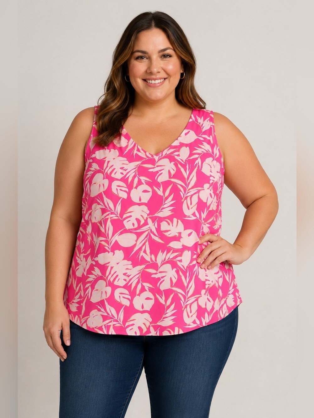 Cato 18/20 Women’s Pink Tropical Print V-Neck Tank Top